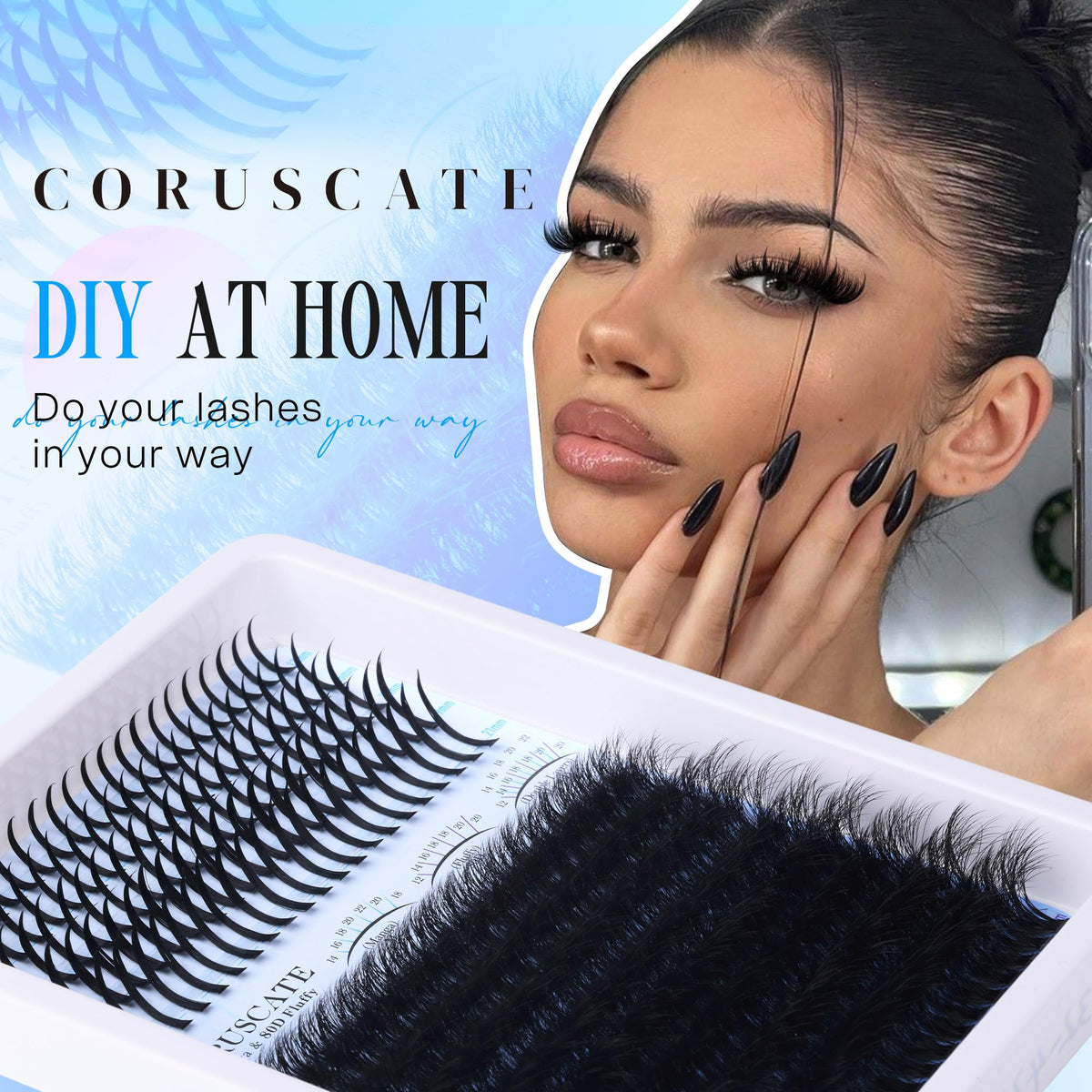 CORUSCATE 80D Cluster Lashes Fluffy Individual Eyelashes Thick D Curl Lashes Individual Cluster 12-20mm with Long Lash Spikes Volume Eyelash Clusters DIY Spiky Russian Strips Eyelashes Mega Extension