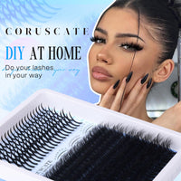 CORUSCATE 80D Cluster Lashes Fluffy Individual Eyelashes Thick D Curl Lashes Individual Cluster 12-20mm with Long Lash Spikes Volume Eyelash Clusters DIY Spiky Russian Strips Eyelashes Mega Extension