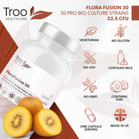 FloraFusion 30 Elite Advanced Probiotic and Livaux Prebiotic Active Cultures Supplement - 60 Capsules - 30 probiotics Strains (22.5 Billion CFU)