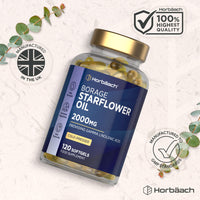 Horbäach Starflower Oil Capsules 2000mg | High Strength GLA | Cold-Pressed Borage Oil with Vitamin B6 | Natural Source of Omega-6 | 120 Softgels | by Horbaach