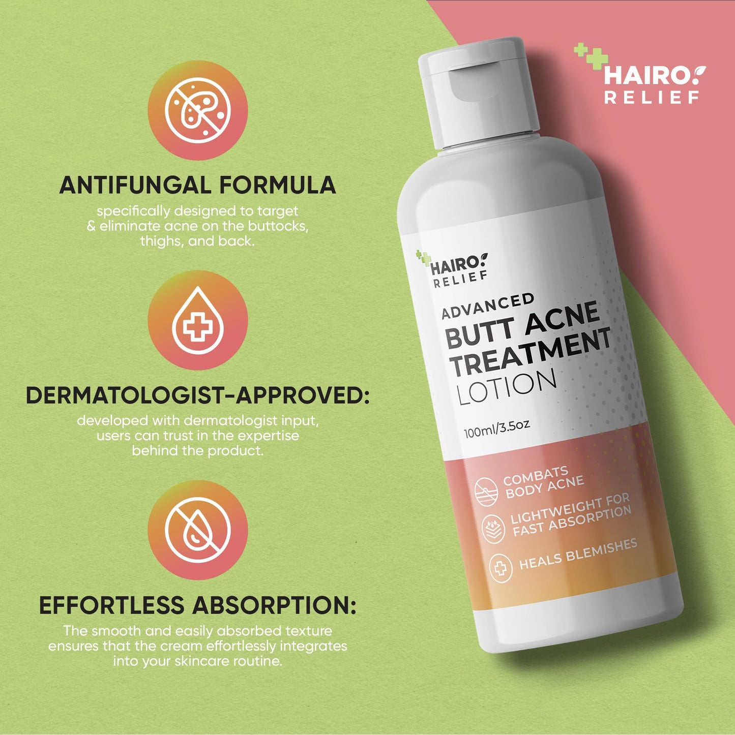 HAIR O HAIRO RELIEF - Butt & Body Acne Treatment, 100ml | Targets Pimples & Acne on Butt, Thighs & Back