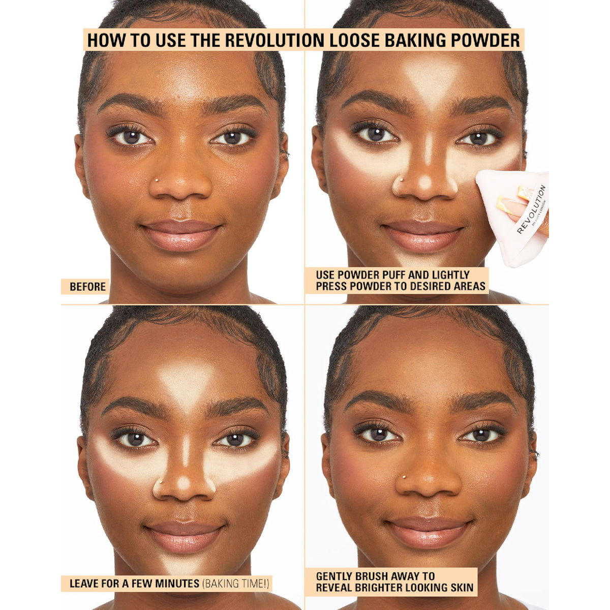 Revolution Beauty London, Loose Baking Powder, Prolongs Makeup Wear, Setting Deep Dark, For Dark Skin tones, 32g