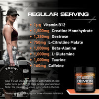 DEMON LABZ Pre Workout Demon, Tropical, 160mg Caffeine + Creatine, 360g