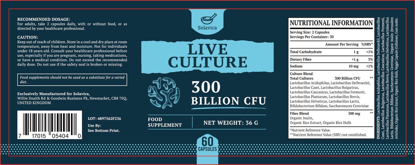 Solavica 300 Billion CFU Live Cultures Capsules for Women & Men (60 Count (Pack of 4))
