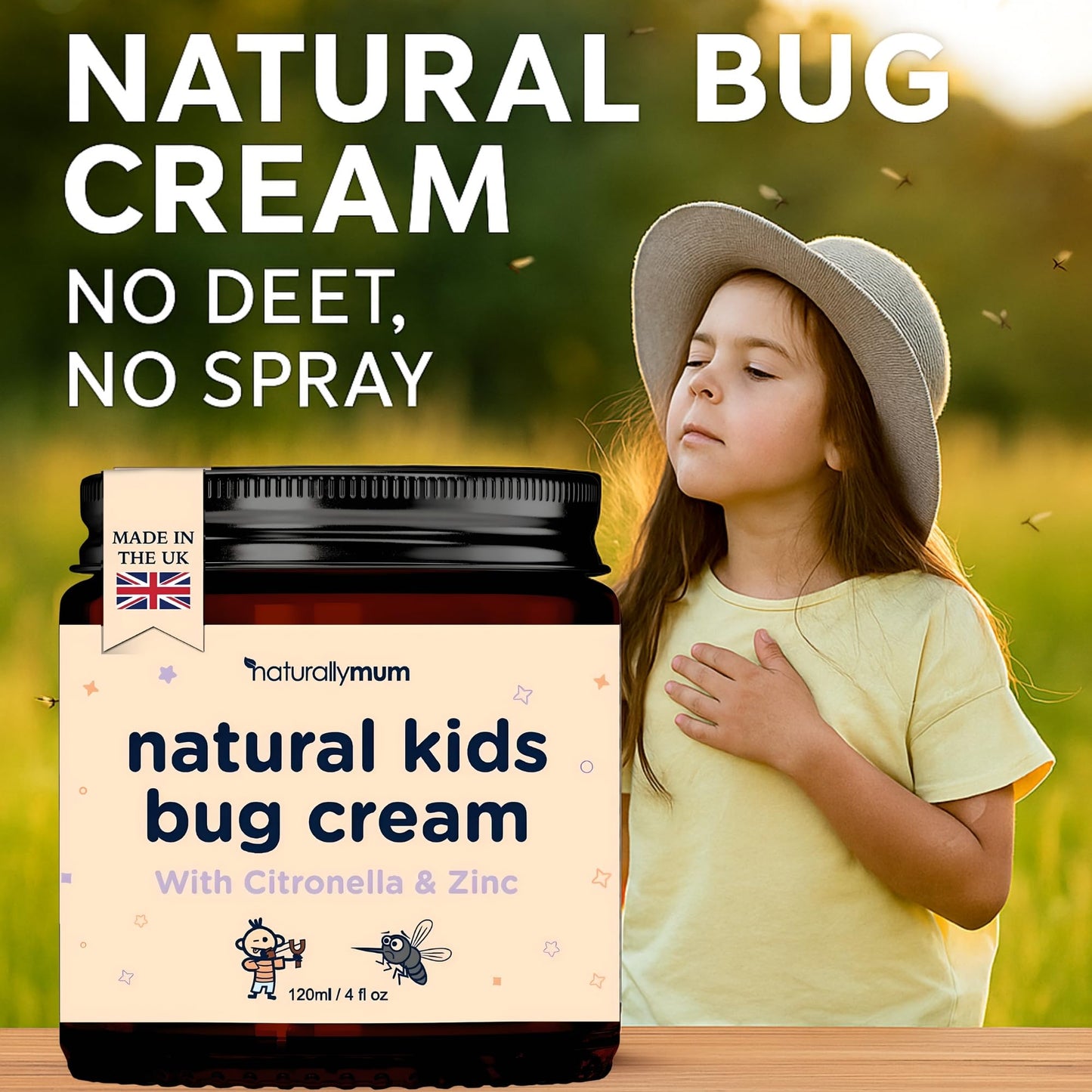 NaturallyMum NATURALLY MUM – Bug Cream for Kids & Babies [NATURAL & SAFE] – Skin Soothing Cream with Zinc - For Outdoors – Made in UK