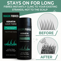 Magik Fibres Hair Fibres for Men and Women, Premium Keratin Hairline Powder for Thinning Hair, Adds Instant Volume for a Natural Look, Sweat Resistant, No Clumps, 27.5g Bottle (Black)
