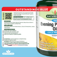 Natures Aid Evening Primrose Oil 500mg – Cold Pressed Omega-6 GLA – Supports Hormonal Balance, Skin Health & Anti-Inflammatory Function – Non-GMO, Gluten-Free – 120 Softgels