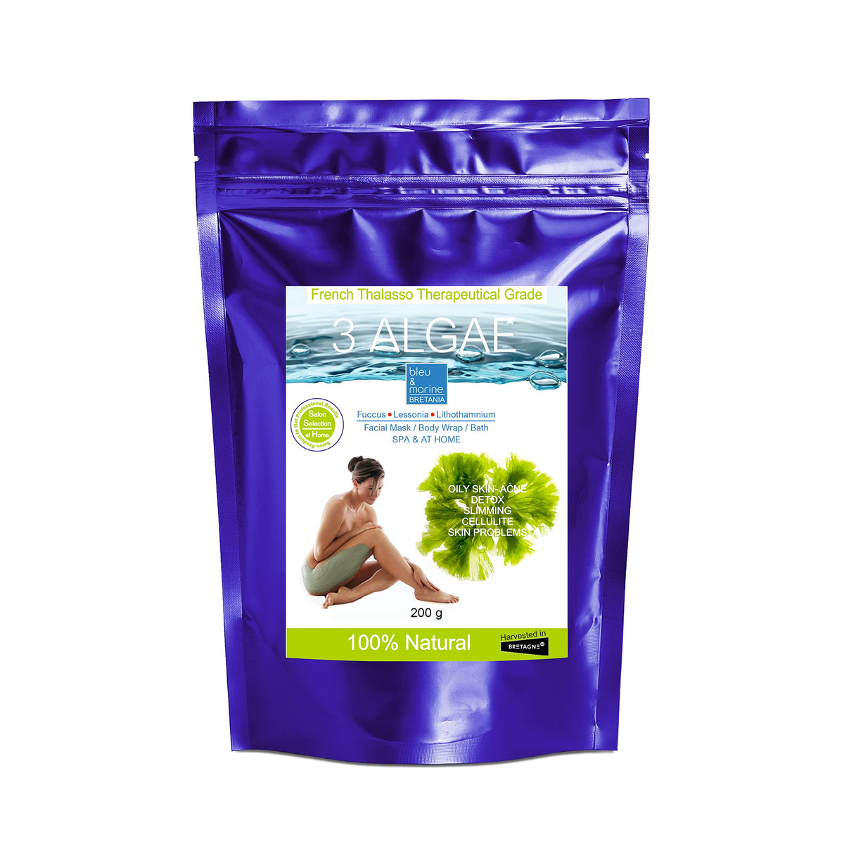 bleu & marine Bretania - 250g Detox Seaweed Body Mud Wrap | Anti-Aging & Skin Rejuvenating | Strong Detox Action | Inch-Loss Body Treatment | Solutions for Oily Skin & Acne, 250 g Pack of 1