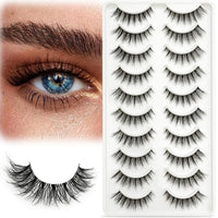 EMEDA 10 Pairs 3D Fake Lashes - Short, Soft, Reusable, Transparent Strip Lashes - Handmade, Natural Looking Eyelash