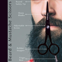 YNR Instruments England | Beard Moustache Scissors | Professional German Steel Mustache Trimming | Hand Forged Precision Edge Men Facial Hair Grooming Kit All Body Hair (Black)