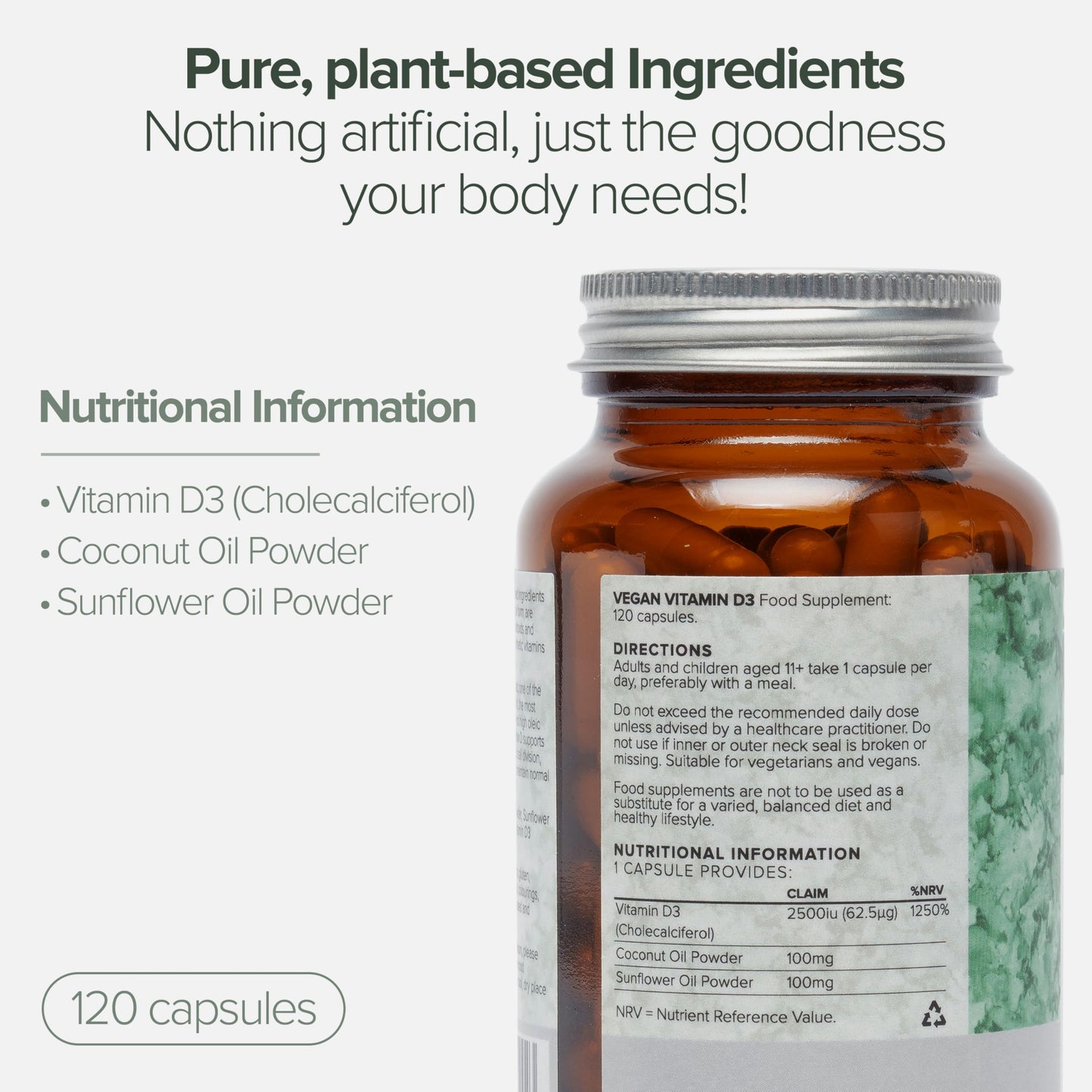 BOTANYCL Botanycl Vegan Vitamin D3 - As Seen on Dragons’ Den - 2500 IU - 120 Capsules - 4 Month Supply - 100% Plant-Based from Lichen - Supports Hair, Mood, Immune Health & Bone Strength
