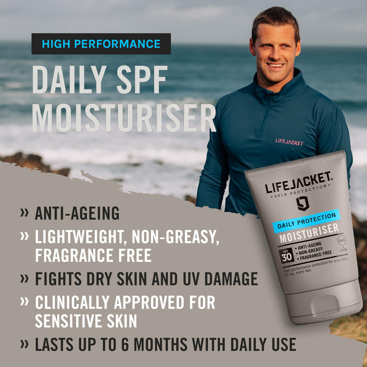 LIFEJACKET LifeJacket Daily Protection Moisturiser SPF 30 - Broad Spectrum Anti Fatigue, Anti-Ageing, Anti Wrinkle, UV Defence Face Cream for Sensitive Dry Skin (100ml (Pack of 1))