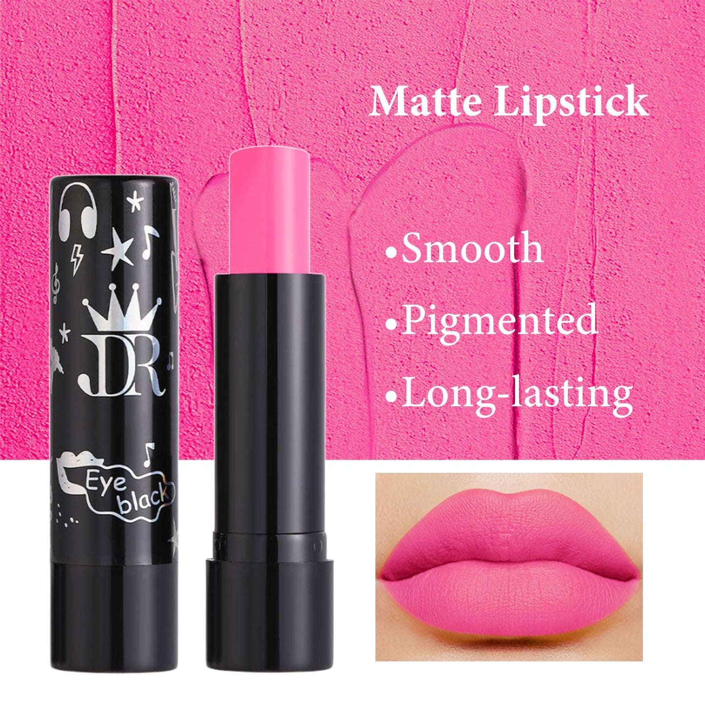 LYNTYAOU Hot Pink Lipstick, Vivid Pink Lip Stick for Women Long Lasting, Matte Highly Pigmented Full-Coverage Waterproof Smudge-proof Non-Sticky Tinted Lip Balm, Gift for Girls & Women