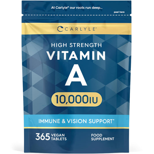 Vitamin A 10000 IU | 365 Tablets | Vitamin A as Retinol Acetate | High Strength | One Years Supply | Vegan and Vegatarian | by Carlyle