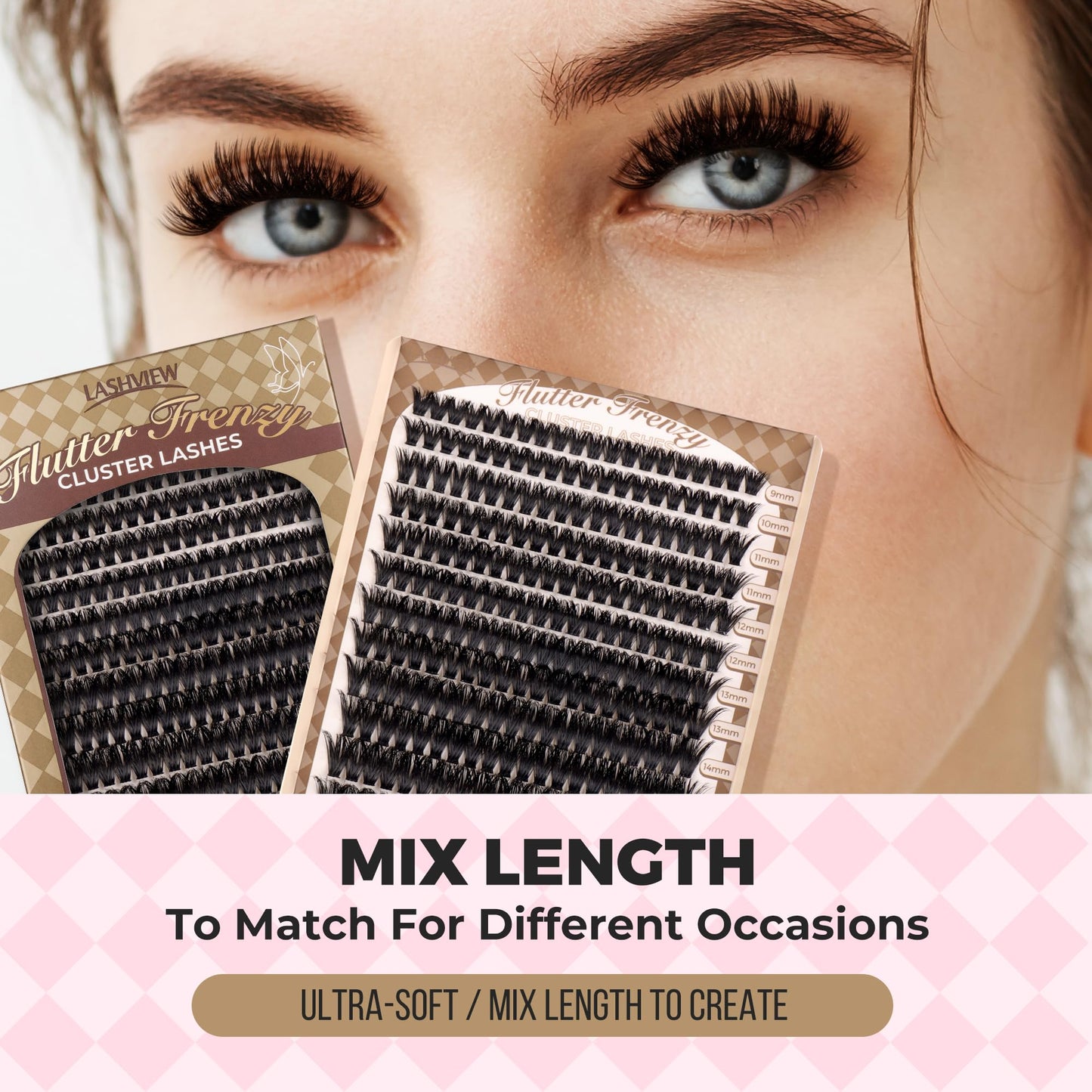 LASHVIEW Lash-Extension-Clusters 280pcs D Curl Lash Clusters Natural Look Cluster Lashes Extensions Super Thin Band & Soft Lashes Reusable 9-16mm MIX (100D)
