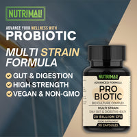 NutriMali Probiotics – Advanced Bio Culture Complex | 20 Billion CFU – 15 Strain Daily Gut & Digestive Health Supplement | 3 Month Supply – 90 Vegan Capsules | Ideal with Prebiotics – Made in UK