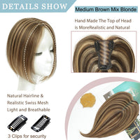 SEA SINGING Hair Toppers for Women Real Human Hair Toppers for Women with Thinning Hair Remy Toppers Hair Pieces for Women Human Hair clip on 100% Human Hair Toppers Medium Brown Mix Blonde(10inch, HL-4P27)