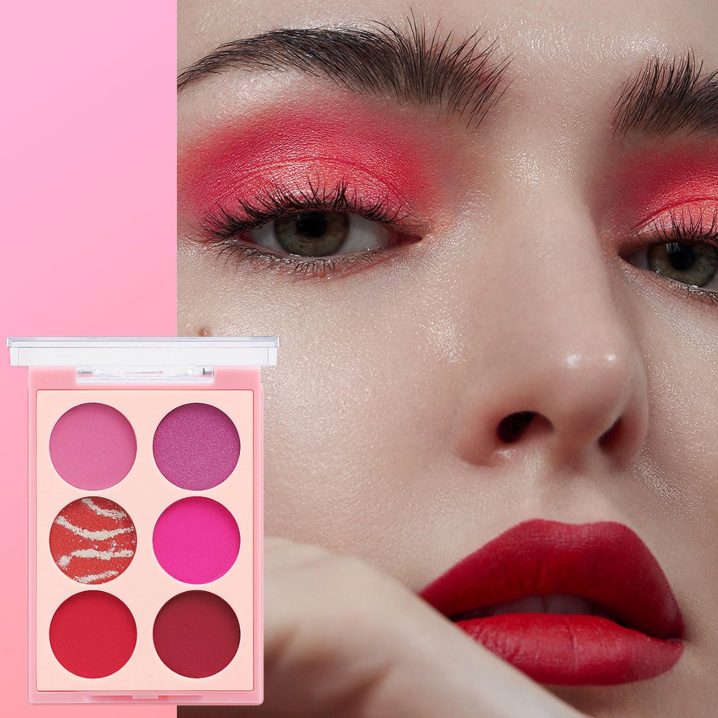 LYNTYAOU Pink Eyeshadow Palette, Pink Make-Up Palettes Shimmer Eye Shadow, Highly Pigmented Longlasting Matte Shimmering Make up Set, 6 Colour Waterproof Eye Shadow Palette