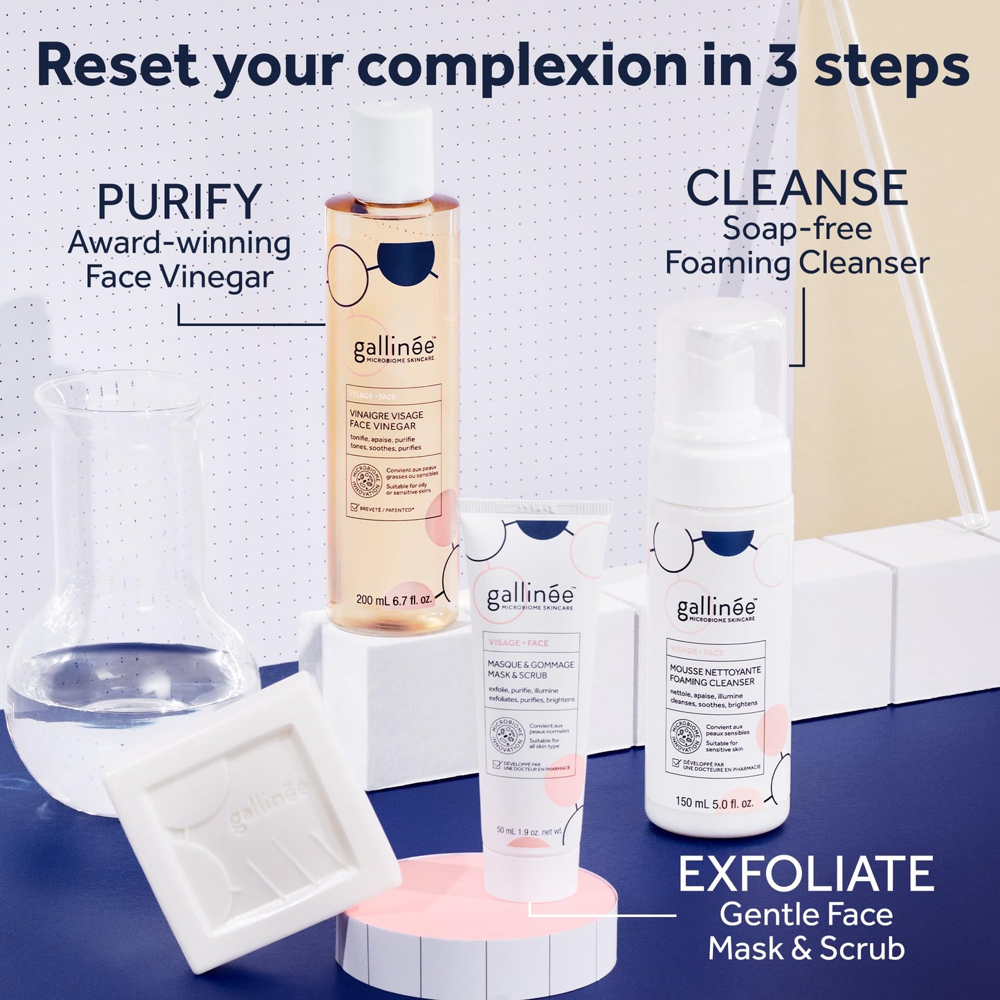 Gallinée - Face Mask & Scrub - 2-in-1 Gentle Exfoliating Scrub & Brightening Clay Mask - With Prebiotics, Lactic Acid & Vitamin E - Dermatologically Tested - For Normal Skin Type - 50 ml