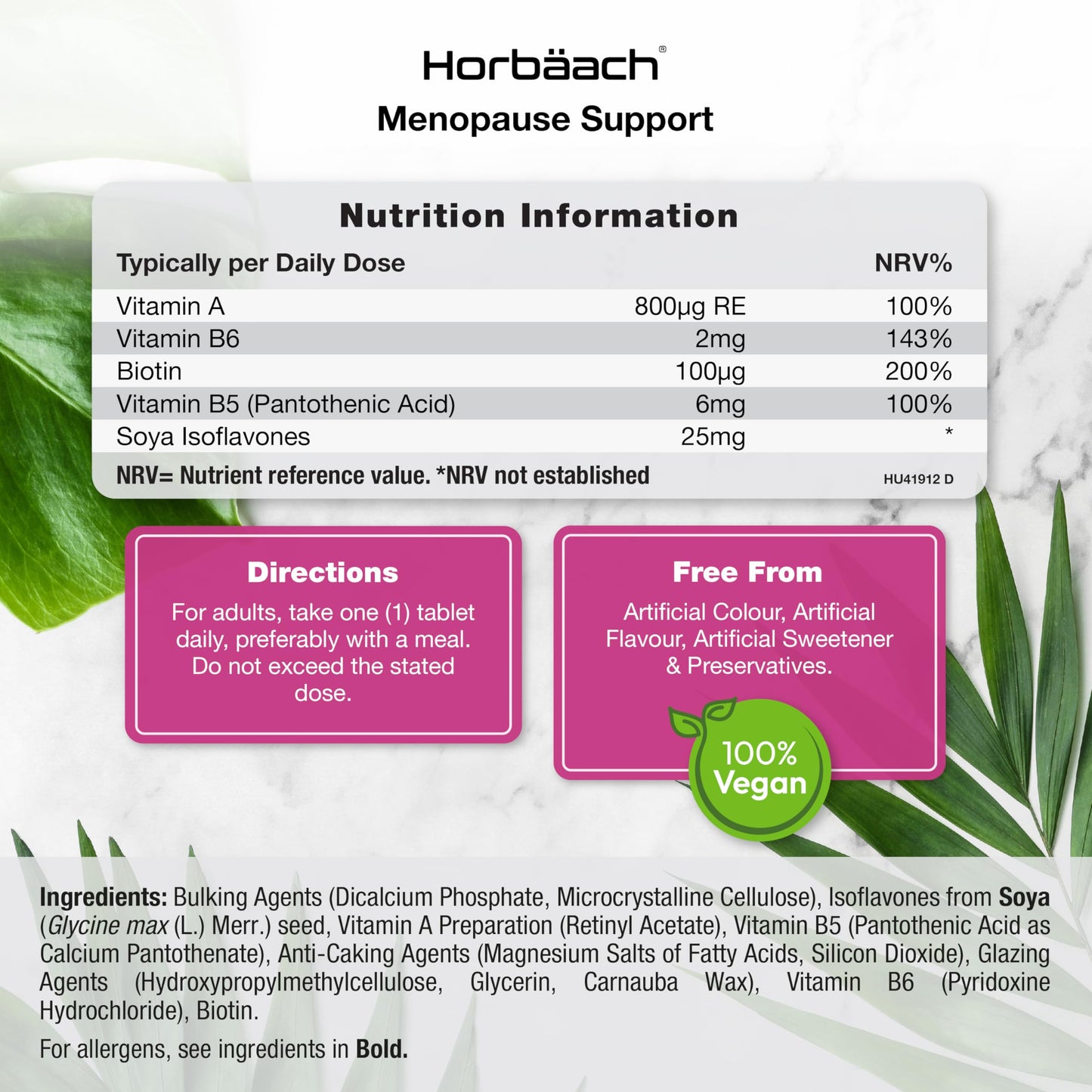 Menopause Supplement Tablets for Women | Perimenopause, Menopause & Postmenopause Support with SOYA Isoflavones & Vitamin B6 | 180 Vegan Tablets | by Horbaach