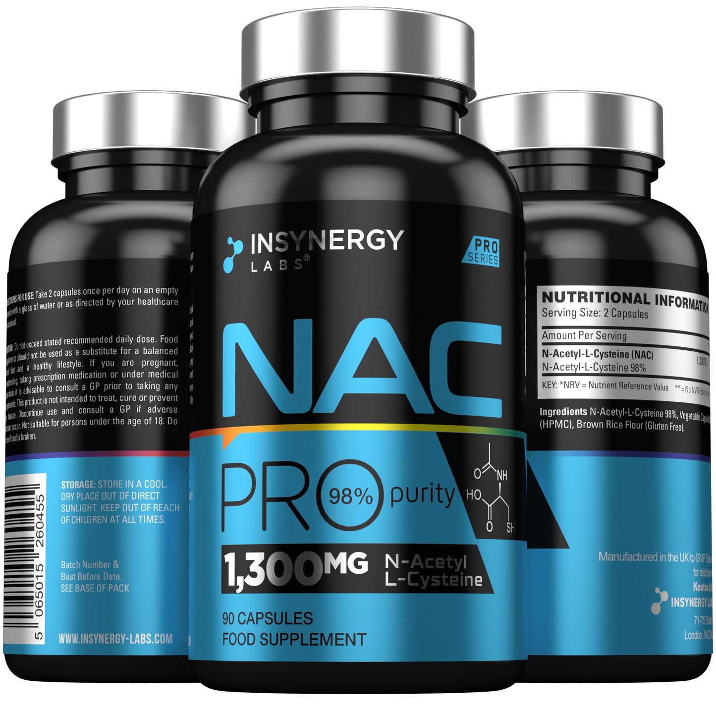 Insynergy Labs NAC 650mg Per Capsule (Maximum Dose in UK) Superior 98% Purity NAC Supplement, N-Acetyl-Cysteine NAC Powder 90 Vegan Capsules