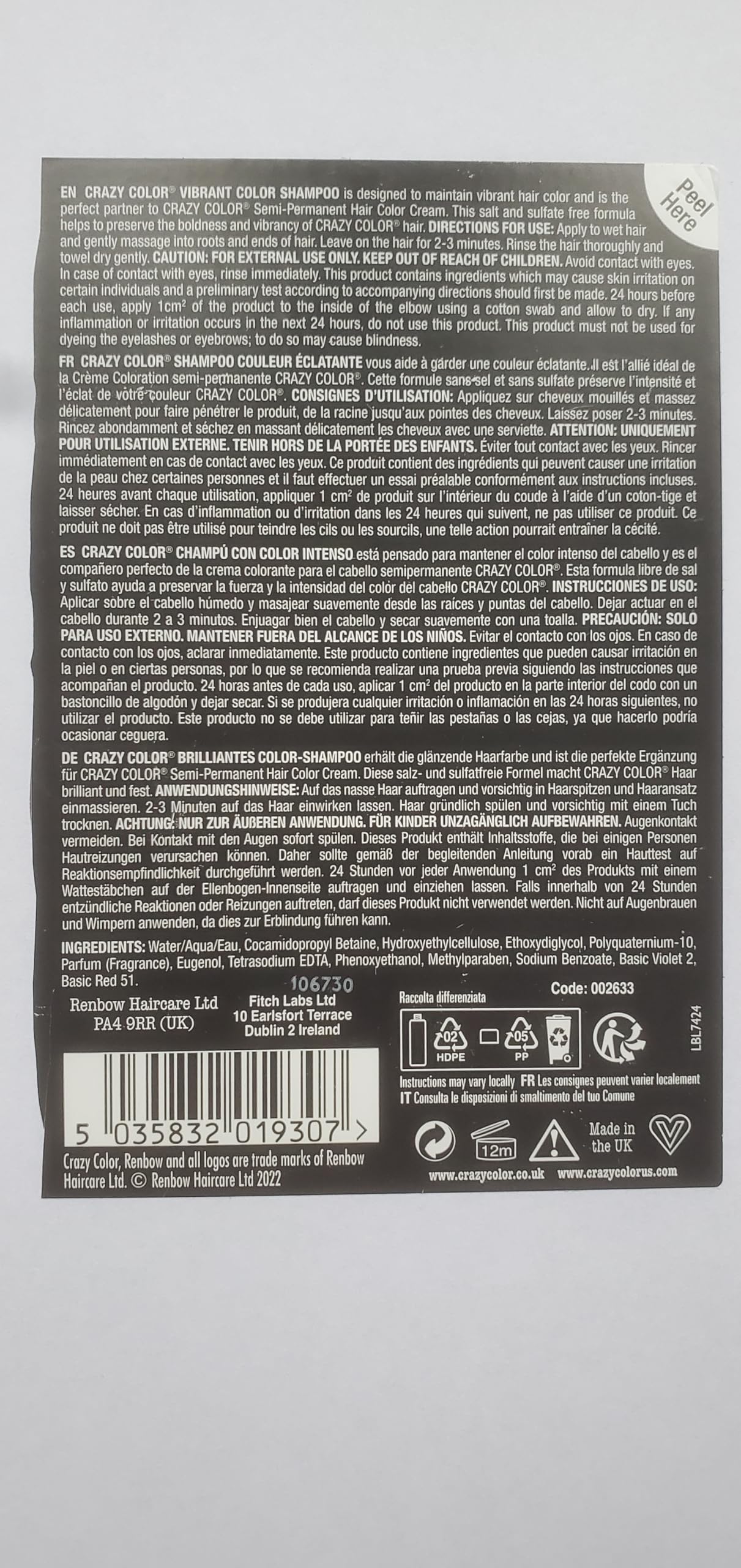 Crazy Color Vibrant Color Shampoo - Pink for Unisex 8.45 oz