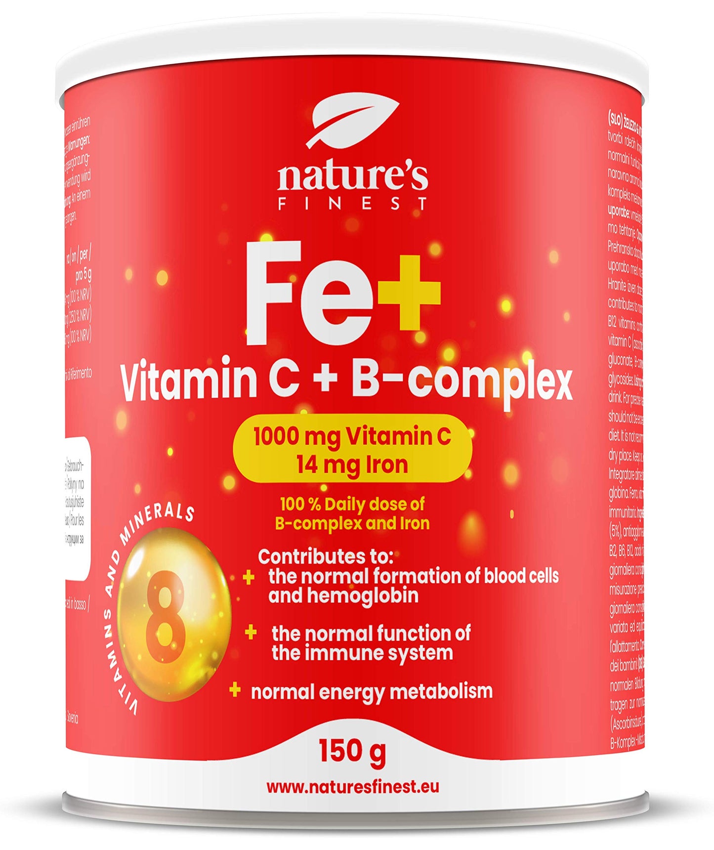 Nature's Finest by Nutrisslim Nature's Finest Fe+ | 14mg of Iron per Serving | 1000mg of Vitamin C per Serving | 100% Daily dose of B-Complex and Iron | No Sugar | Delicious Taste