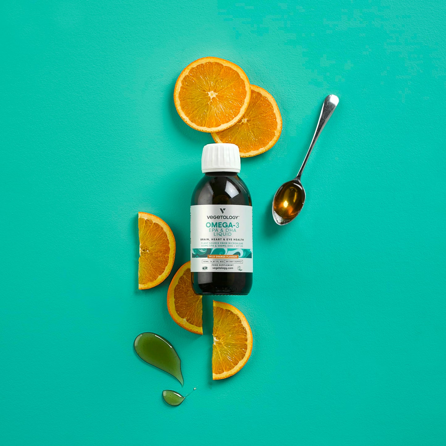 Vegetology Omega 3 | Vegan Omega 3 from Microalgae | Mild Orange Flavoured Liquid | Stronger Than Fish-Based Supplements | 100% Natural & UK Made | Vegan Omega Fish Oil Alternative