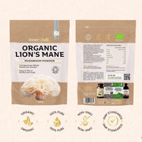 Organic Lions Mane Mushroom Powder 200g - High Strength Full Spectrum Fruiting Body Mushroom Supplement to Support Brain & Mental Performance by Inner Vitality (Large)