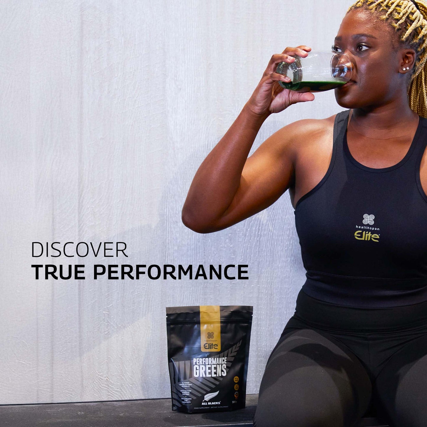 Healthspan Elite All Blacks Performance Greens (300g) | Super Green Extracts | Unflavoured | Add to Shakes or Meals | Includes Spirulina, Kale, Spinach, Broccoli & Pomegranate | Added Actazin | Vegan