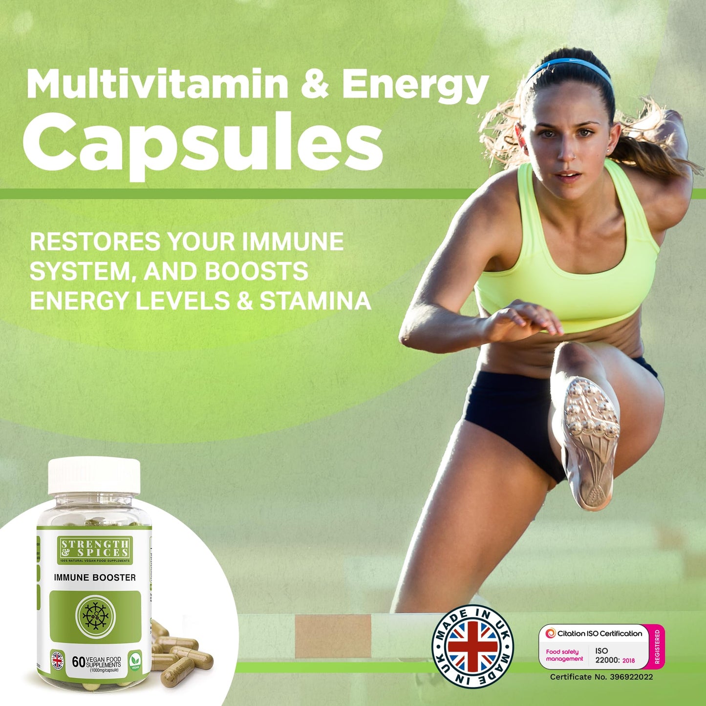 STRENGTH & SPICES100% Natural Vegan Food Supplements Strength & Spices Immune System Booster, Turmeric and Black Pepper with Moringa Powder, and Maca, Antioxidant-Rich Blend to Improve Immune Functions and Overall Wellness, 1000mg, 60 Capsules, Refill