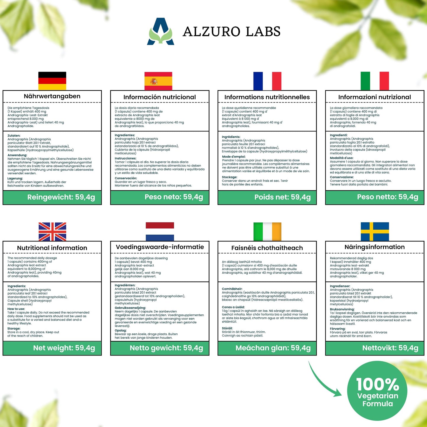 ALZURO LABS Alzuro Labs Andrographis Paniculata 8,000mg Eq - 120 Vegan Capsules | Botanical Support for Immune & Liver Wellness | 20:1 Kalmegh Extract (10% Andrographolides) | GMP & Lab Tested | 4 Months Supply