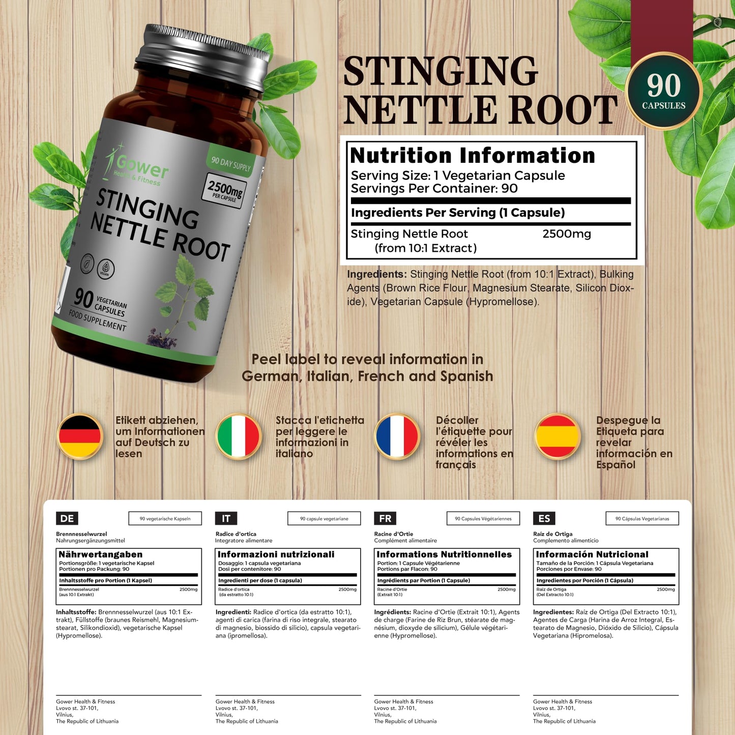 Gower Health & Fitness GH Stinging Nettle Supplement | 90 Nettle Root Capsules - 2500mg per Serving (10:1 Extract) | High Strength Nettle-Leaf Extract | Non-GMO, Gluten & Dairy Free | Manufactured in The UK