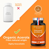 Organic ACEROLA 1000 mg | Natural Vitamin C | Highly Concentrated | Reduces Fatigue, Protects from Oxidative Stress & Strengthens The Immune System | 30 Vegan Tablets | French Expertise