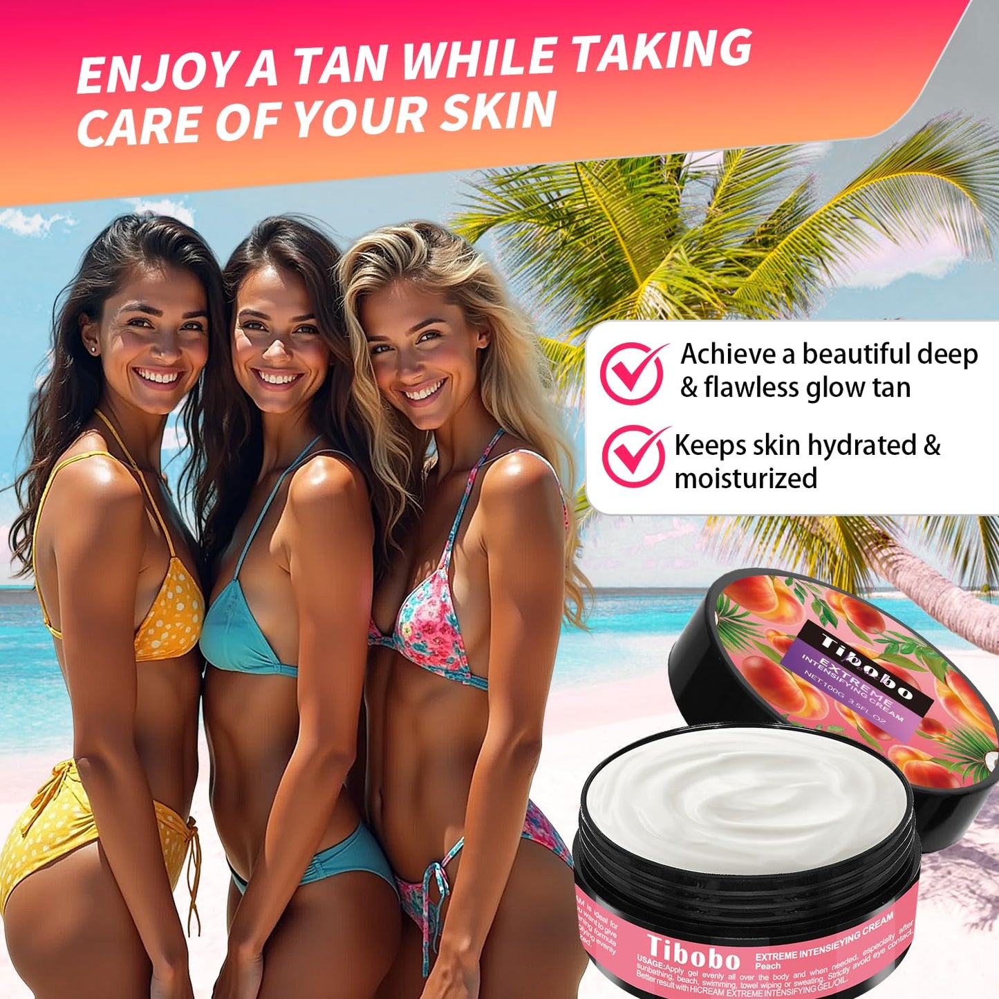 Premium Tan Accelerator Gel 100g - For Sunbed Use & Outdoor Sun Tanning Enhancer, Fast Bronzing Cream with Natural Oils Formula, Intensifying Self Tanning Boosting Oil, Long-Lasting Hydrating(Peach)