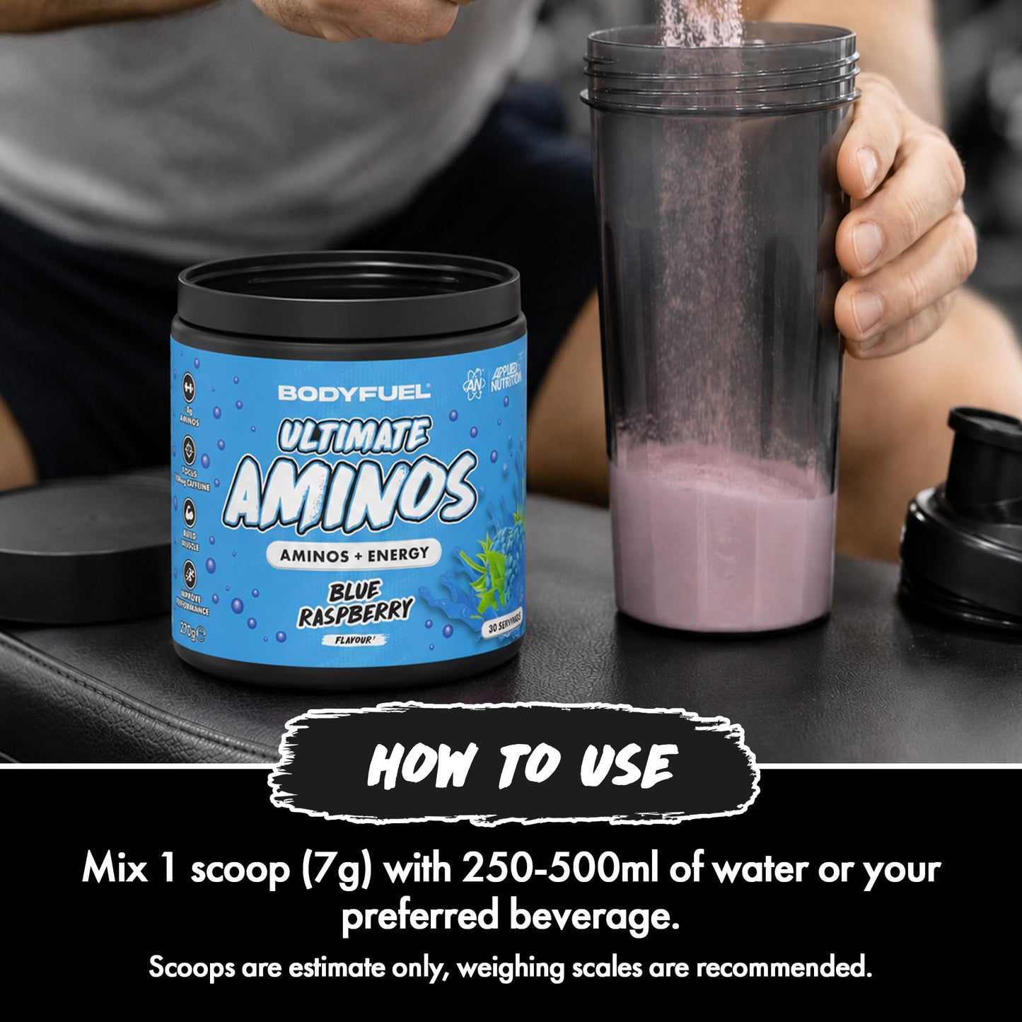 Applied Nutrition BodyFuel Amino's - Amino Acids Supplement, EAA Essential Amino Acids Powder, Muscle Fuel & Recovery (270g - 30 Servings) (Blue Raspberry)
