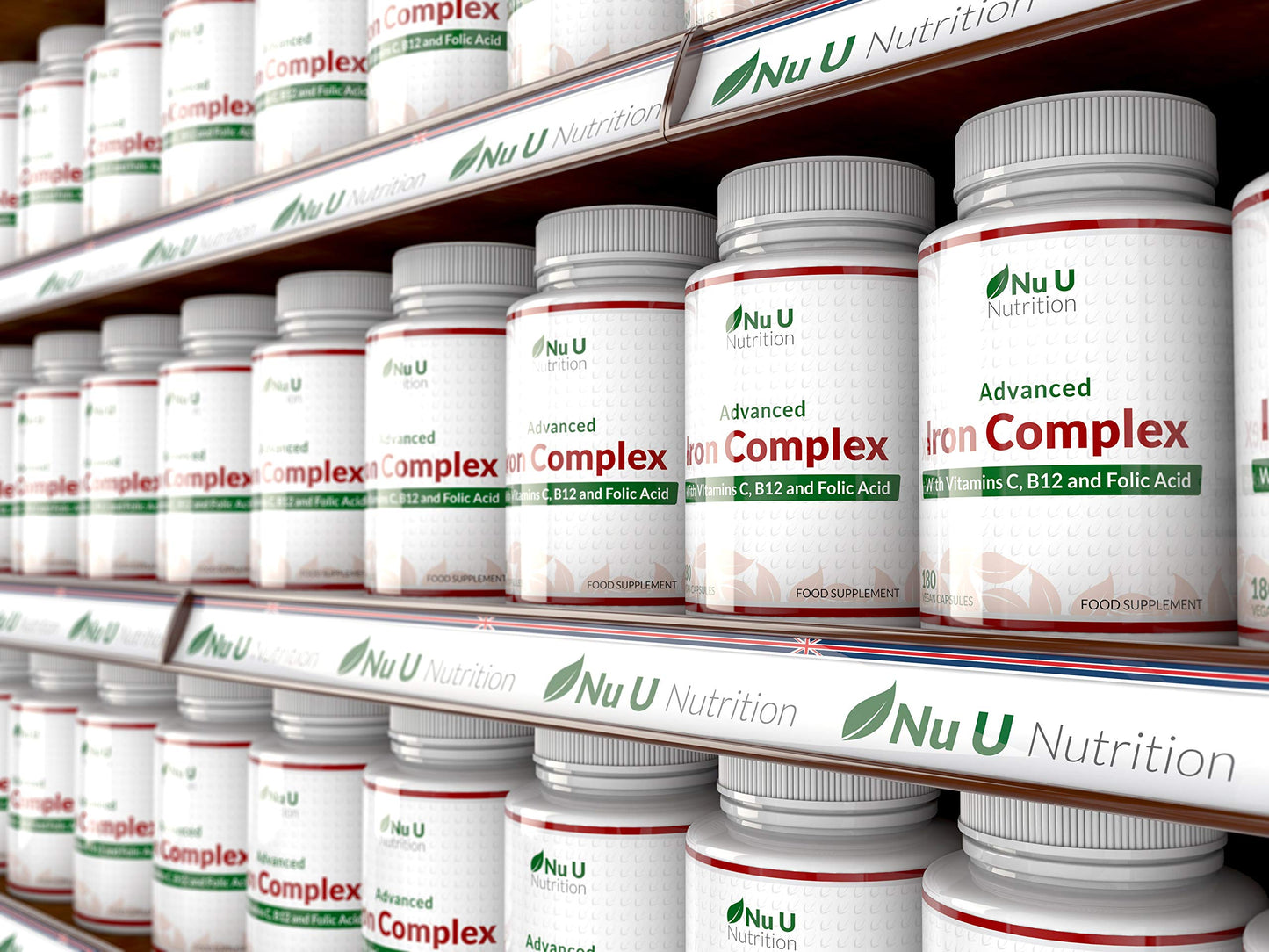 Iron Supplement, 180 Vegan Capsules with Vitamin C, B12 & Folic Acid, for Men and Women - Iron Capsules not Iron Tablets, 6 Month Supply - from Ferrous Fumarate - Made in The UK