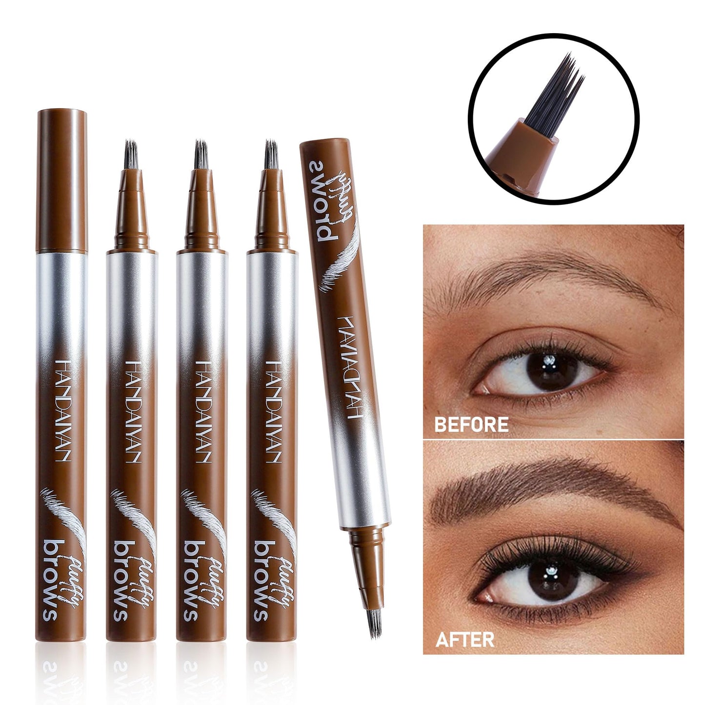 HQDA Magic Liquid Eyebrow Pen & Brow-Fection Angled Brush Eyebrow Pencil – Waterproof, Long-Lasting for Natural-Looking Full Brows (# 04)
