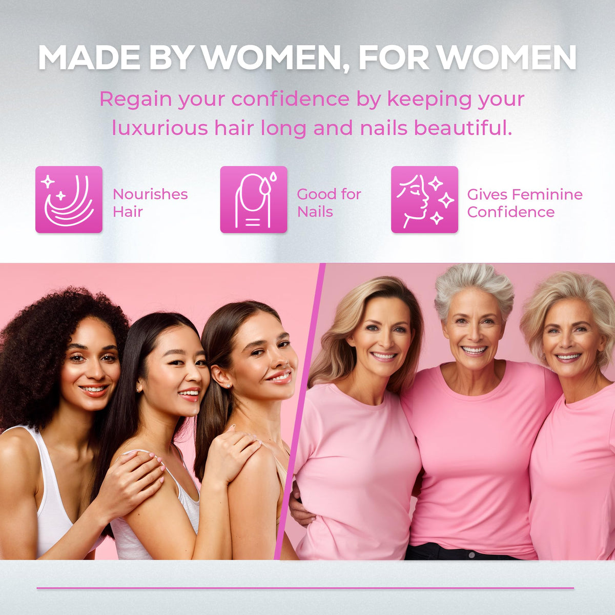 4 HER Hair Supplements for Women - 60 Vegan Tablets - Hair and Nails Vitamins for Women - Biotin, Rosemary, Selenium, Zinc, Copper and Millet Extract - for Hair and Nail Maintenance
