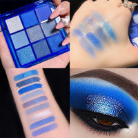 GEEWHILE Blue Eyeshadow Palette, Matte Glitter Eye shadow Makeup, 9 Colours Navy Blue Highly Pigmented Shimmer Eye Shadow Make-Up Palette, Long Lasting Waterproof Royal Blue Eyeshadow Makeup