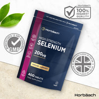 Horbäach Selenium Supplement 200mcg | 400 Days Supply (Yeast-Free) | High Strength L-Selenomethionine | 400 Tablets | Vegan & Vegetarian | by Horbaach