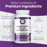 Keka Naturals Quercetin with Bromelain, NAC and Zinc - Powerful Quercetin Blend - 2230mg per Serving - Immune & Respiratory Support - Non-GMO, Gluten-Free, Vegan - 60 Veggie Caps, Anti-Aging