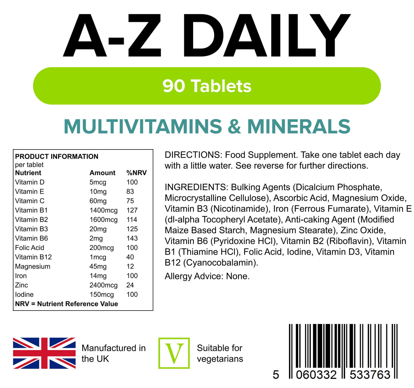 Complete A-Z Daily Multivitamin 2-Pack 180 Tablets Men/Women Multi Vitamin S