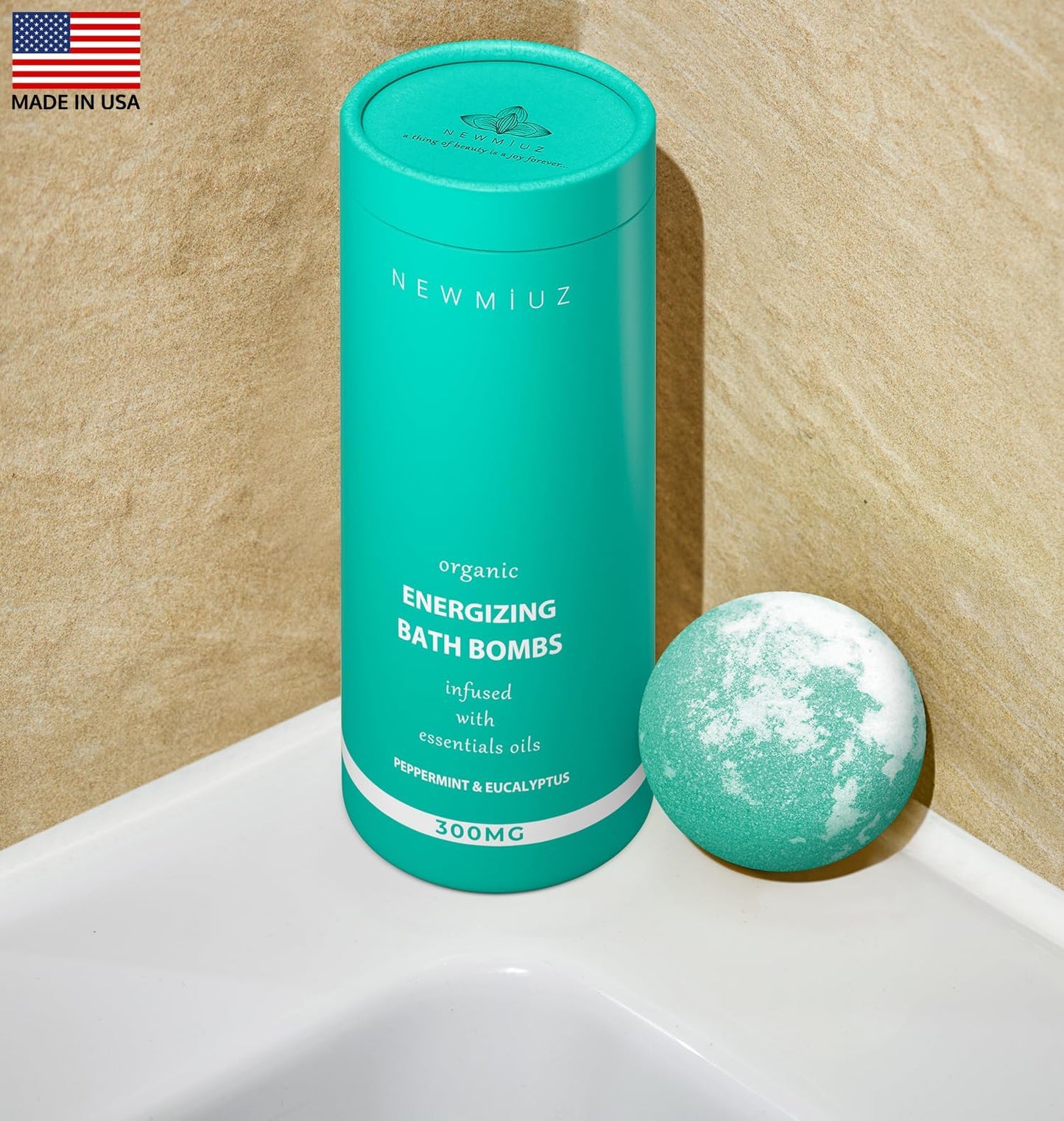 New Miuz Menthol Fizzing Bath Bomb Eucalyptus Peppermint Epsom Salt- Refreshing & Energizing - Luxurious Bubble Spa with Your Essential Oil Infused Bath Oil Bombs - Post Workout Sore Muscles Recovery Gift