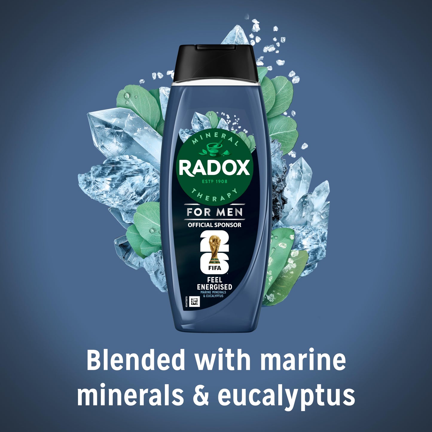 Radox Mineral Therapy Limited-Edition FIFA World Cup 26** Bottle Feel Energised 2-in-1 Shower Gel & Shampoo body wash with herbs, marine minerals & eucalyptus for a refreshing experience 450 ml