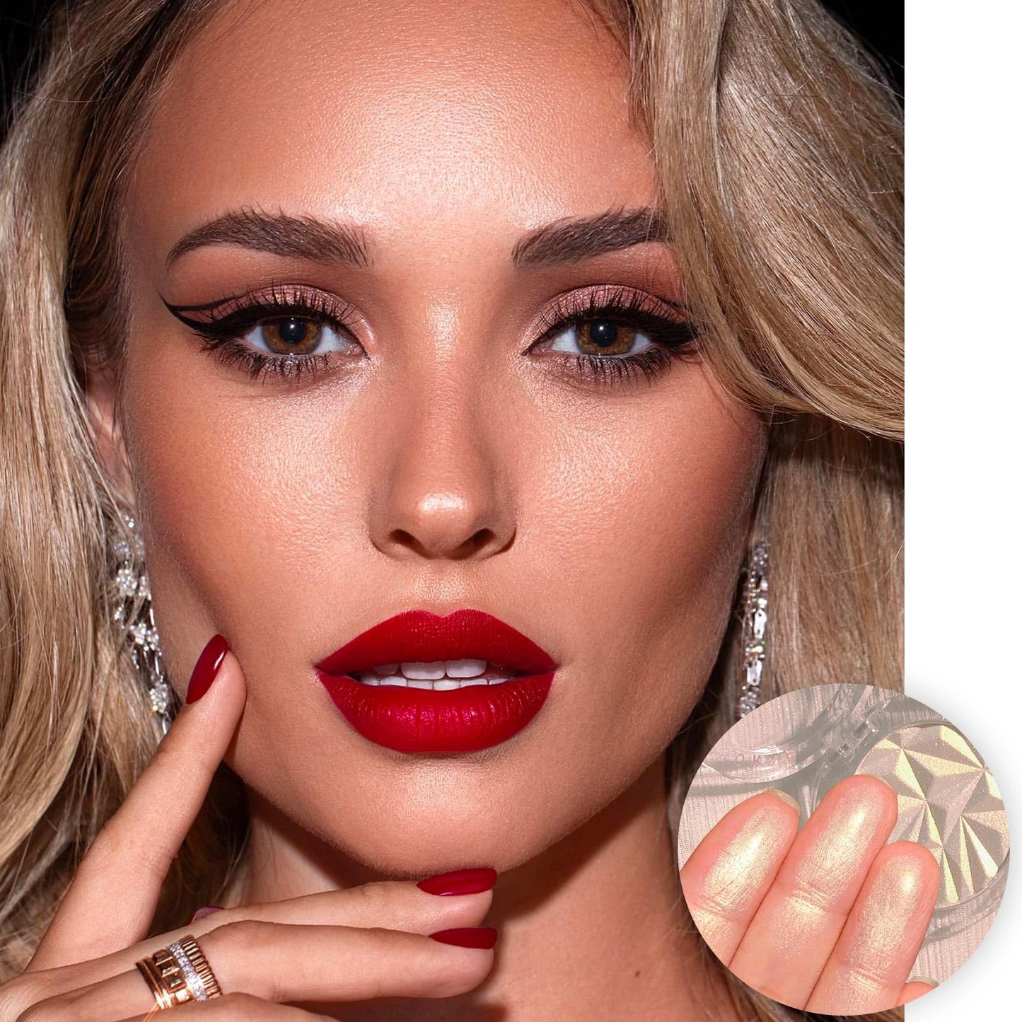 LYNTYAOU Highlighter Powder Makeup Palette, Face Highlighter Palette, Long Lasting Lightweight Shimmer Colors for Highlighting and Contouring, Diamond Shine Highlighter (Golden)