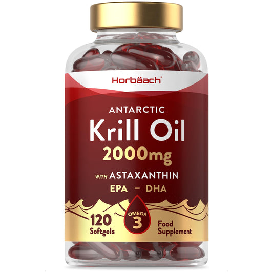 Antarctic Krill Oil 2000mg | 120 Softgel Capsules | High Strength Supplement with Astaxanthin and Omega 3 Fatty Acids EPA/DHA | by Horbaach