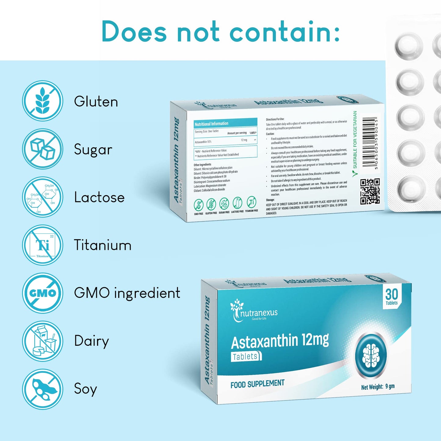 Nutranexus - Astaxanthin Supplement 12mg for Eye, Skin & Joints Health - Antioxidant Formula for Men & Women - Helps Support Exercise Recovery - Non-GMO & Gluten Free 30 Tablets