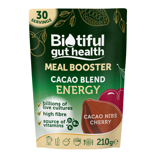 Biotiful Gut Health, Meal Booster, Cacao Blend Energy, Probiotics, Prebiotic Fibre, Source of Vitamins D3 B5 B12, Powder, 30 Servings