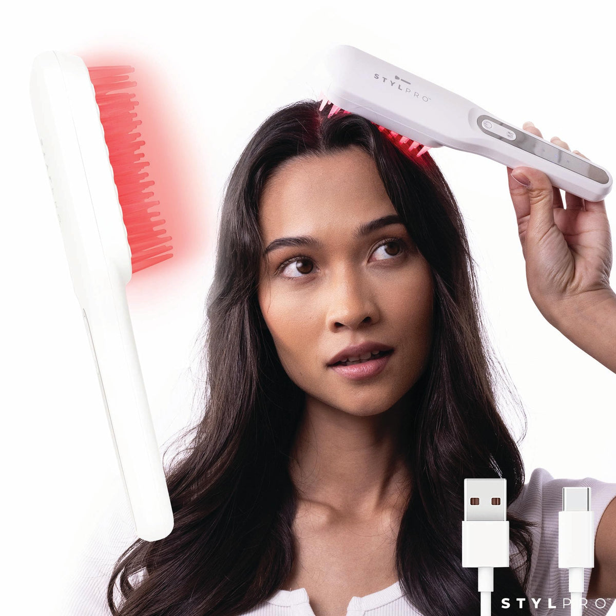 StylPro STYLPRO Red Light Hair Brush Comb, Encourages Hair Growth, Stimulates Hair Follicle, Aids in Hair Repair, 49x 655nm LEDs, Ergonomic Flexible Bristles, Rechargeable, Sonic Scalp Massage
